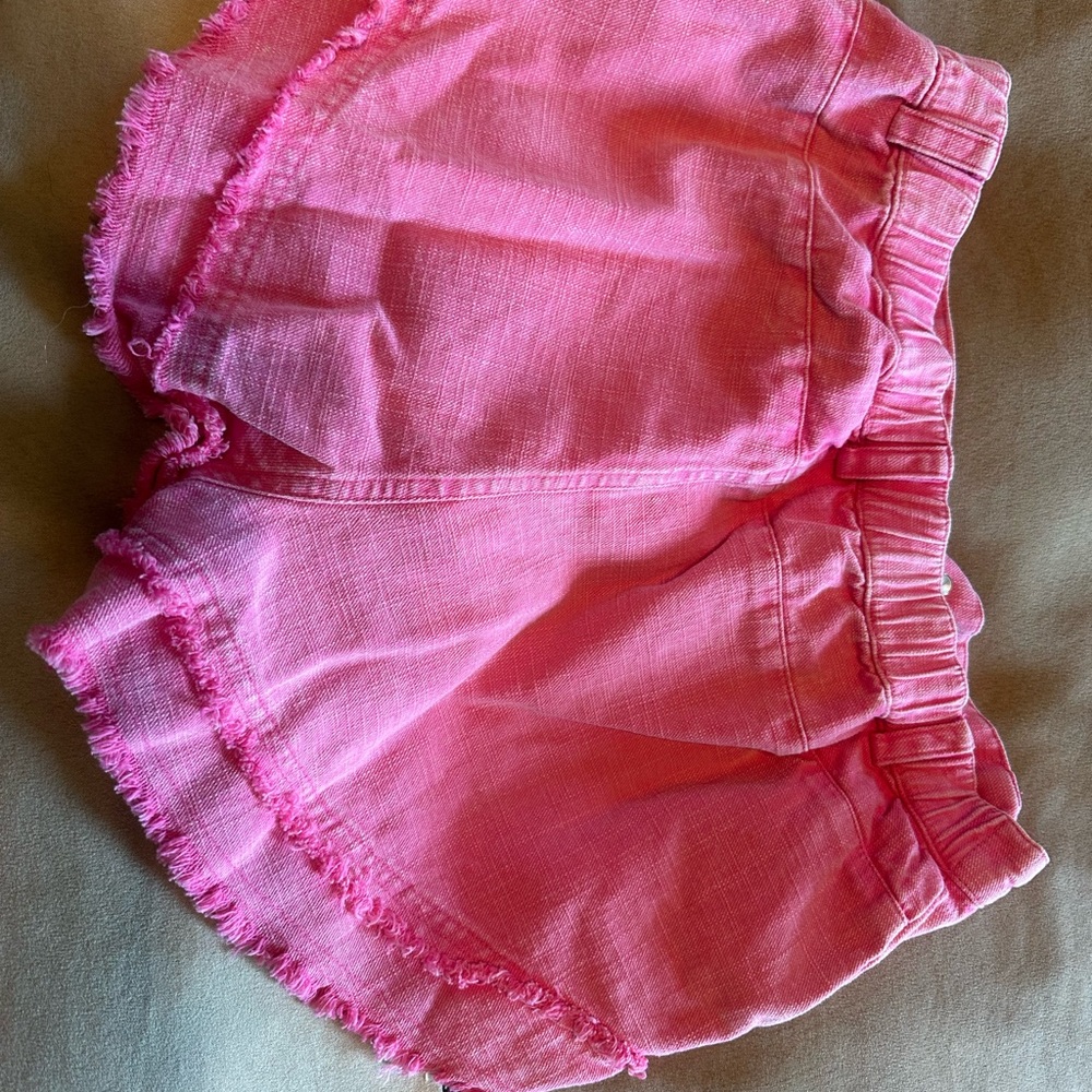 Pink Frayed Hem Shorts